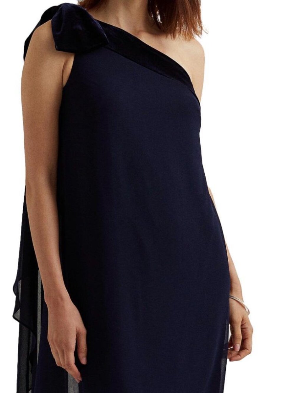 Ralph Lauren navy one-shoulder cocktail dress